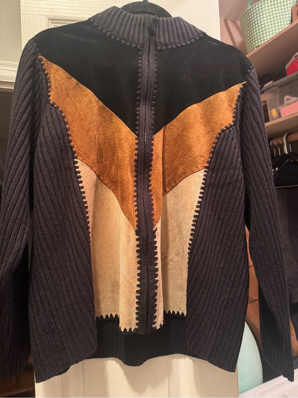 Vintage Designers Studio Groovy Patchwork Suede Leather Zip up Jacket XL